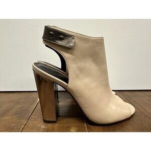 H by Halston women size 8.5M  beige leather open toes heel slingback sandals